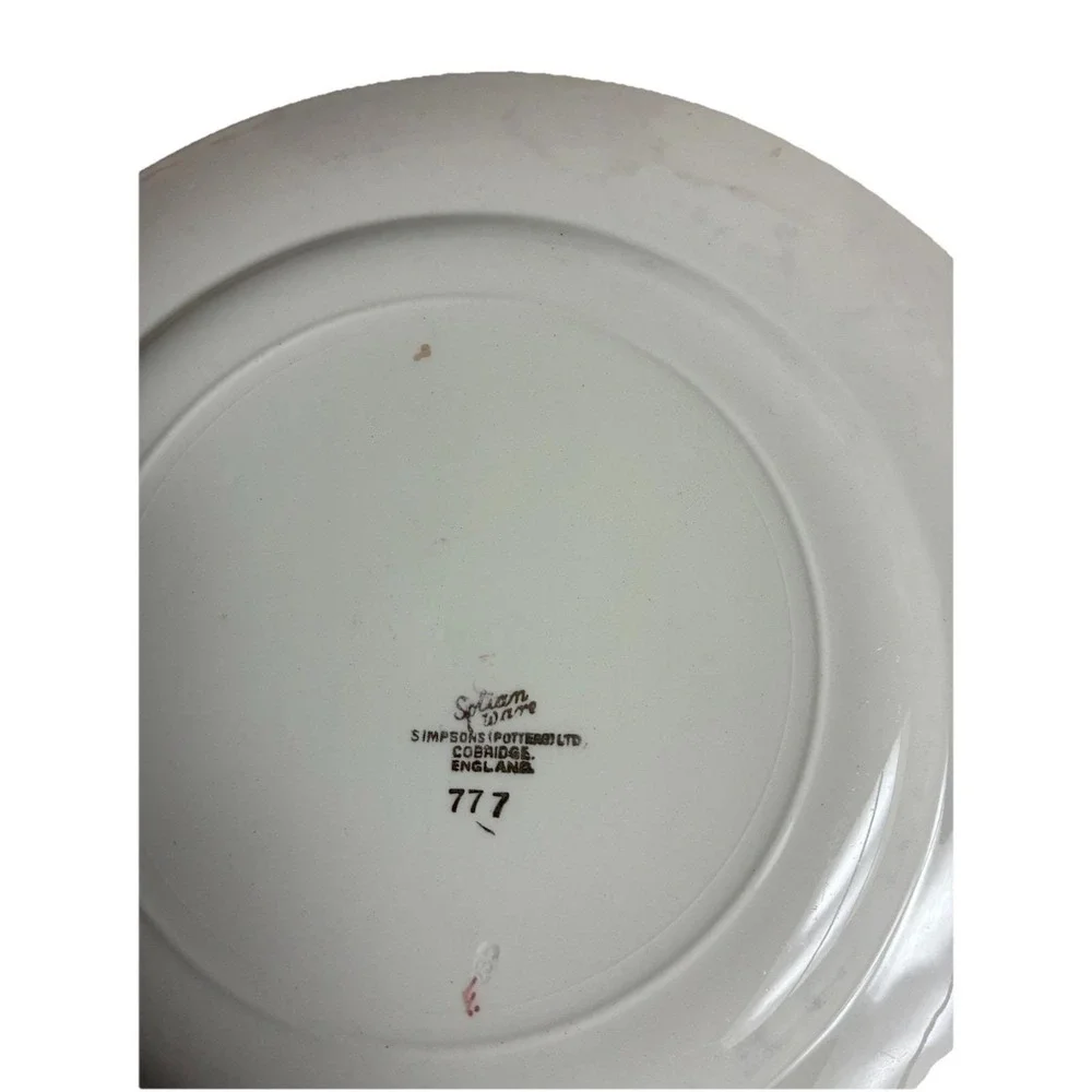 Simpsons Potters Solian Ware Dinner Plates Maroon 777 (4)‎  *crazing, chip